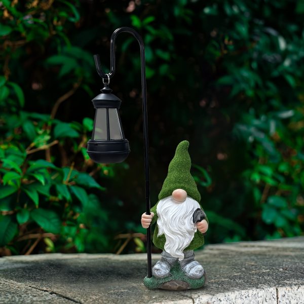 1pc Solar Gnome Lantern Green Hat For Solar Outdoor Decoration - For Garden, Terrace And Yard Decoration - Image 6