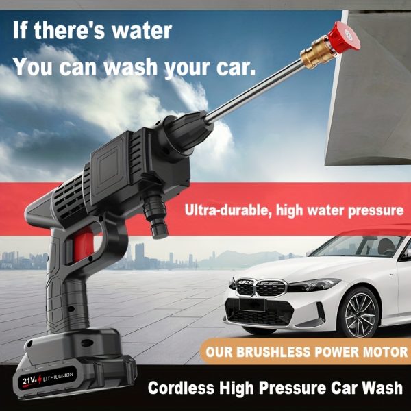 21V High Pressure Water Gun for Car & Garden Cleaning - Cordless Foam Sprayer with Adjustable Nozzle, Rechargeable Lithium Battery, Includes 4 Interchangeable Nozzles, 3 Spray Modes, Portable Power Cleaning Tool, Outdoor Use, Garden Cleaning Equipment | Sleek Cleaning Tool | Sturdy Plastic Gun, Water Sprayer - Image 4