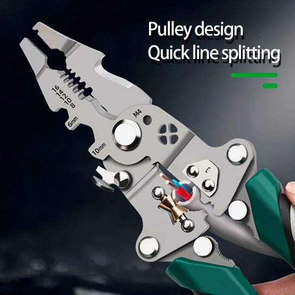 Versatile Electrician's Wire Stripper - Foldable, Multi-Function Tool for Stripping, Cutting & Crimping, Non-Slip Grip, Metal Construction - Image 8