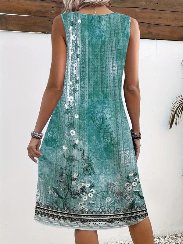 Women'S Plus Size Casual Fashionable and Elegant Comfortable and Versatile Stretch Tribal Print V-Neck Dress with Ring Detail - Image 7