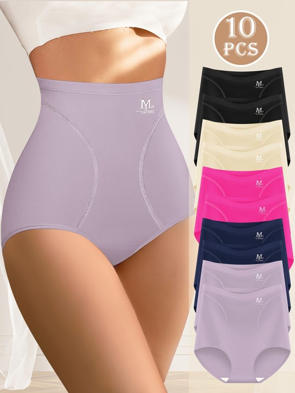 10-Pack MIOTAN Women's High-Waisted Tummy Control Seamless Panties