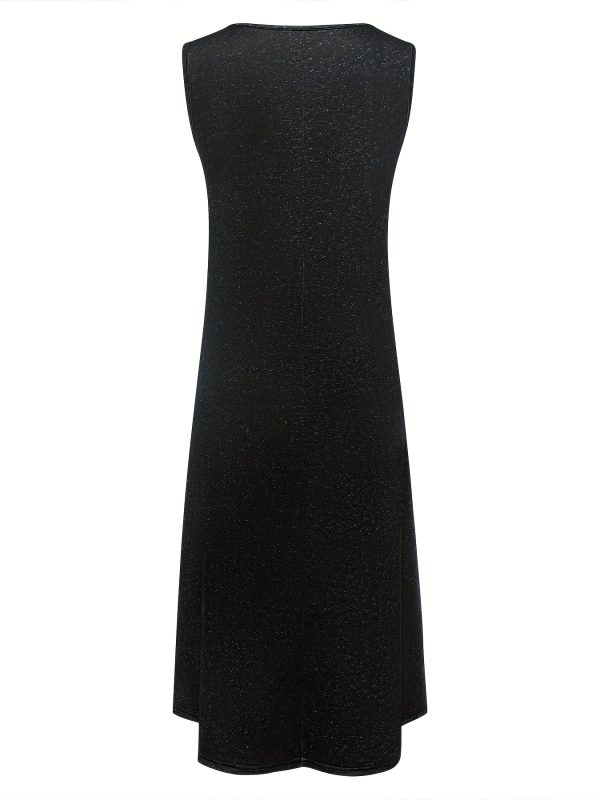 Women's Summer Floral Print Sleeveless Dress - Round Neck with Pockets, Mid-Stretch Machine-Washable Fabric, Elegant Casual Vacation & Casual Attire, Casual Summer Dresses, Practical Design, Stretchy Fabric - Image 8