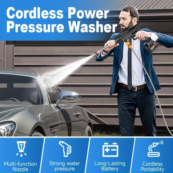 21V High Pressure Water Gun for Car & Garden Cleaning - Cordless Foam Sprayer with Adjustable Nozzle, Rechargeable Lithium Battery, Includes 4 Interchangeable Nozzles, 3 Spray Modes, Portable Power Cleaning Tool, Outdoor Use, Garden Cleaning Equipment | Sleek Cleaning Tool | Sturdy Plastic Gun, Water Sprayer - Image 7