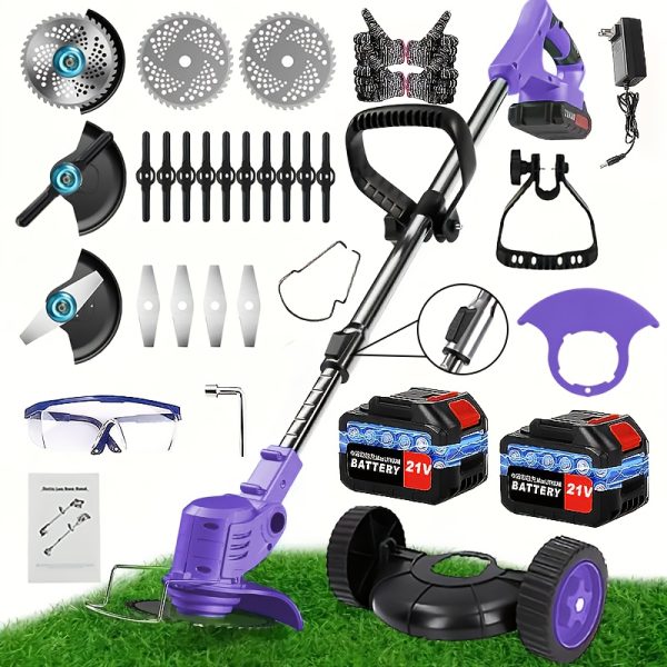 Heavy-Duty Electric Lawn Mower with 2 Batteries & 3 Blades - Cordless Lawn Edger, Powerful Motor, Quick Charge, Portable for Residential/Commercial Use, Ideal Father's Day Gift for Homeowners - Compatible with US Outlet (120V-240V), Residential Garden Care, Sleek Garden Equipment, Durable Plastic Body - Image 2