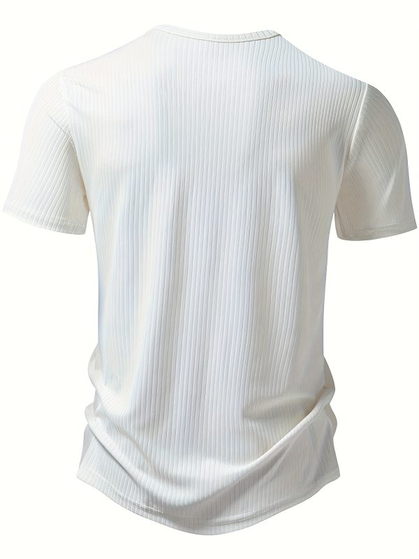 3pcs Men's Slim Fit Henley Shirts - Short Sleeve, Ribbed, Button-Up T-Shirts for Casual & Fitness Wear, Breathable Polyester, Black, White, Gray, Summer Essentials - Image 7