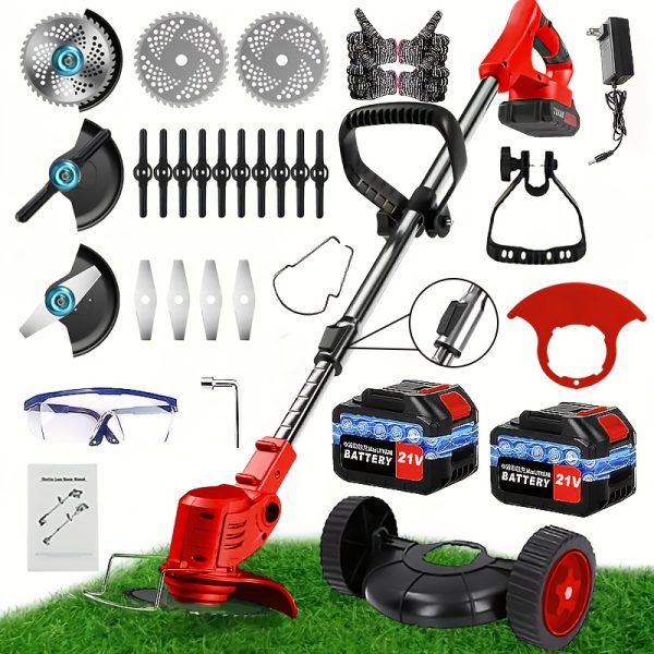 Heavy-Duty Electric Lawn Mower with 2 Batteries & 3 Blades - Cordless Lawn Edger, Powerful Motor, Quick Charge, Portable for Residential/Commercial Use, Ideal Father's Day Gift for Homeowners - Compatible with US Outlet (120V-240V), Residential Garden Care, Sleek Garden Equipment, Durable Plastic Body - Image 6