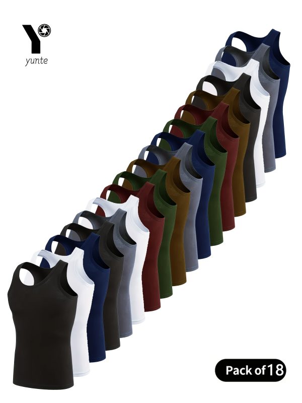 18pcs Men's Quick-Dry Moisture-Wicking Workout Tank Tops - Breathable Sleeveless Gym Shirts for Running, Training, Casual Wear - Assorted Colors (Navy, Black, White, Olive, Burgundy & More), Athletic Apparel | Round Neck Tank Top | Durable Sportswear, Gym Clothes