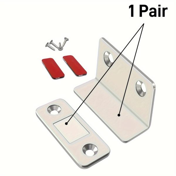 A Pair of Magnetic Alloy Door Clips - Invisible Strong Adhesion, No Drilling Required for Installation, Seamless Release - Suitable for Cabinets, Wardrobes, Sliding Doors - Home Renovation Hardware, Easy to Install, Compact And Efficient Design - 2pcs/Set, Silver Color - Image 6
