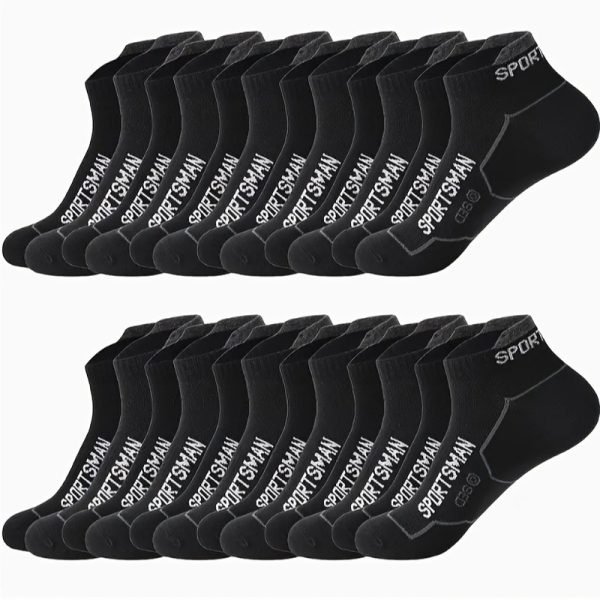24or12 Pairs Men'S Athletic Performance Ankle Socks, Knitted Polyester And Spandex Blend, Breathable Mesh, Sweat-Absorbent, Machine Washable, Letter Pattern, Suitable For Running And Sports, Sweat-Resistant - Image 6