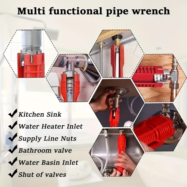 8-in-1 Multi-Functional Sink & Bathroom Wrench - Heavy-Duty Metal Adjustable Tool with Ergonomic Grip for Faucets, Angle Valves, Pipe Installation & Repair - Tight Space Plumbing Tool for DIY & Professional Use, Bathroom Faucets for Sinks, Versatile Tool Design, Robust Construction, Compact Design, Sturdy Build, Maintenance Workers - Image 6