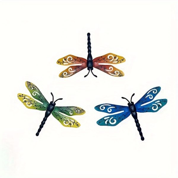 Large 14-Inch Iron Decorative Metal - Set of 3 Dragonfly Wall Art for Outdoor Garden Fence, Living Room, Bedroom Decor & Wedding Arrangements - Image 5