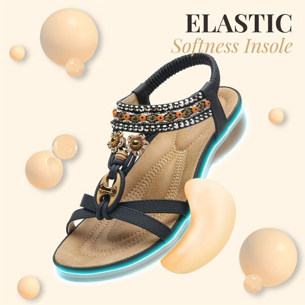 Womens Sandals Ankle Elastic Bohemian Flats Summer Beach Dress Comfort Walking With Non Slip Casual Shoes - Image 9