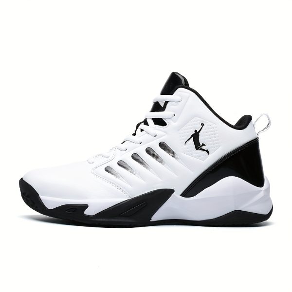 HIDEDUGO High-Top Basketball Shoes - All-Terrain Cushioned Training Sneakers with TPR Sole, White/Black Sneakers for Basketball, Gym, Running - Lace-Up Support for Men & Women, Basketball Gear, Gym Footwear, Sleek Sporty Design, Durable Pu Upper, Secure Laceup Closure - Image 3