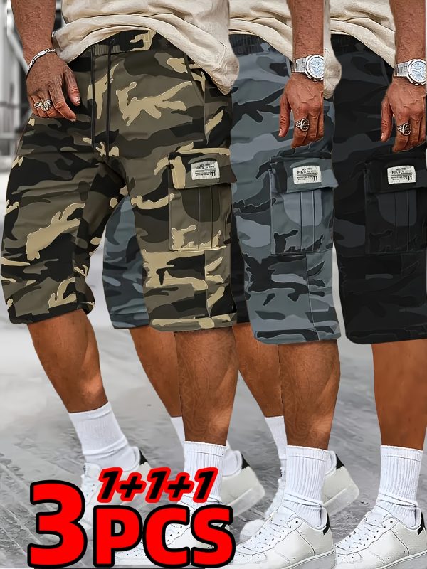 Three-Pack, Men'S Stylish And Versatile Camo Shorts, Loose 3/4 Length, Perfect Gift Choice for Casual Wear, Featuring Multiple Pockets, Non-Stretch Fabric, Casual Shorts|Camouflage Shorts|Pocketed Short - Image 8