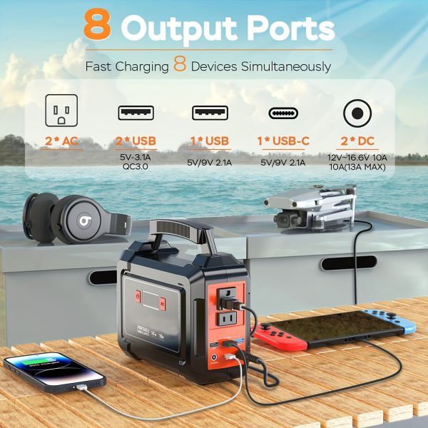 Portable Power Station 200W/300W Peak Camping Solar Generator 155Wh/167Wh/296Wh Power Bank with 30/60W Solar Panel with AC Outlet 110V with Multi-Output LED Flashlights for CPAP Home Camping Hurricane Emergency - Image 4