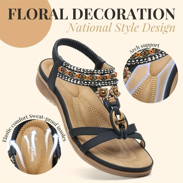 Womens Sandals Ankle Elastic Bohemian Flats Summer Beach Dress Comfort Walking With Non Slip Casual Shoes - Image 4