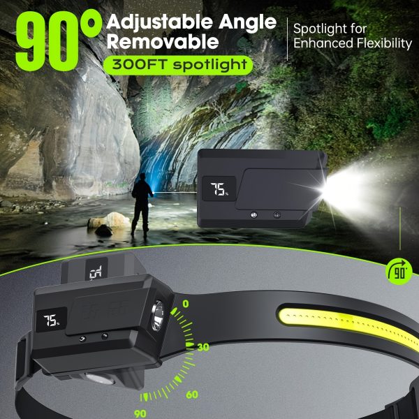 3pcs Rechargeable Headlamp with Adjustable & Removable Spotlight, Super Bright 800 Lumens LED Headlight, Motion Sensor Hands-Free, 6 Modes, USB Rechargeable, Adjustable Strap for Running, Hiking, Fishing, Camping, Running Gear | Sleek Headlamp | Durable Headlamp, Headlamp Rechargeable - Image 6