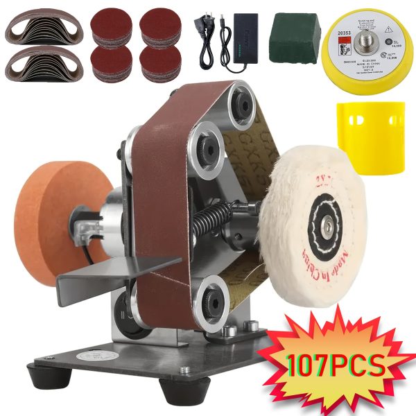 37pcs/107pcs 3-in-1 Mini Belt Sanding Machine -15 Degree Knife Sanding Machine, Electric Desktop Sanding Machine, 7 Adjustable Speed Buffer Polishing Machines, Suitable for DIY Metal And Wood Handicrafts, Tools, And Tool Polishing (with Kit) - Image 7