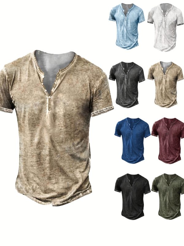 Mens Distressed Henley Shirts Short Sleeve Button T-Shirt Slim Fit Cotton Casual Shirt - Image 5