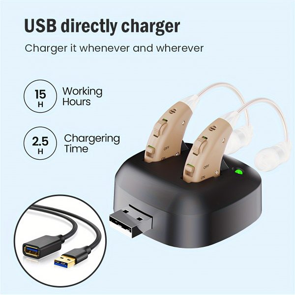 True Hearing Aids (Not Amplifier) for Seniors Rechargeable Hearing Loss Professional with Charging Dock (Beige) - Image 3