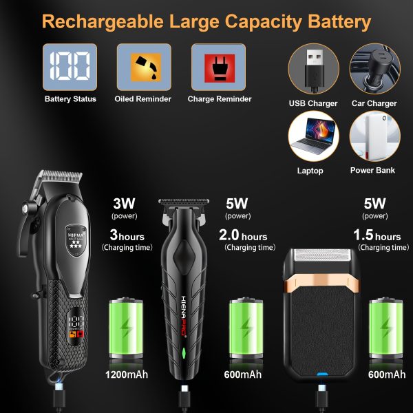 HIAN Professional Men's Hair Clipper Set, USB Charging with LED Display - Includes T-Blade Trimmer, Electric Shaver, Long-Life Battery, Ideal for Barbershops and Home Use, Perfect Holiday Gift, Father's Day Present - Image 5