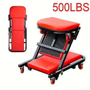 Wheel X Mechanical Crawler 36 Inch 3-in-1/2-in-1/2-in-1 With Brake Mode Z Seat 340 Pound Capacity, Foldable Garage Adjustable Rolling Folding With 6 Wheel Rollers, Lying Down And Leaning, Under Car Maintenance, Red And Black