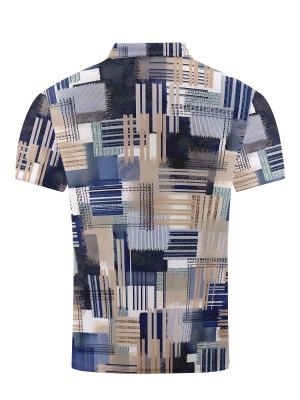 Men'S Summer Casual Polo Shirt, Short Sleeve, Print, Button, Lapel Collar, Slight Stretch Fabric, Regular Fit, with Graphic Design for Casual Attir - Image 2