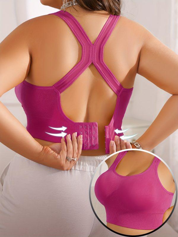Plus Size Women's s Bra with Removable Pads - Breathable Anti-Sagging Wire-Free Design for Yoga - 10 Colors Available, Accessory, Racerback Style, Adjustable Straps, Medium Elasticity, Top, Seamless Style, Durable Construction, Lifestyle - Image 2