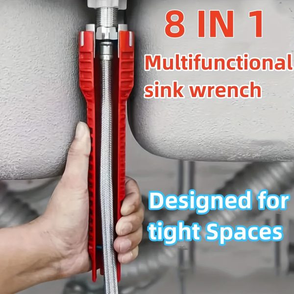 8-in-1 Multi-Functional Sink & Bathroom Wrench - Heavy-Duty Metal Adjustable Tool with Ergonomic Grip for Faucets, Angle Valves, Pipe Installation & Repair - Tight Space Plumbing Tool for DIY & Professional Use, Bathroom Faucets for Sinks, Versatile Tool Design, Robust Construction, Compact Design, Sturdy Build, Maintenance Workers - Image 3