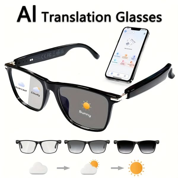 AI Smart Glasses, Supports 160 Languages Real-Time Translation, New Multifunctional Audio Glasses with Built-in Microphone and Speaker, HD Voice Calls & HIFI Music Quality, Music Playback and Hands-Free Calls, Physical Color Changing Lenses, High-Quality, Suitable for Comfortable Cycling, Safe Driving, Fun Fishing, Relaxation Travel, and Daily Office Wear, Holiday Gift