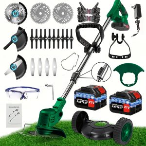 Heavy-Duty Electric Lawn Mower with 2 Batteries & 3 Blades - Cordless Lawn Edger, Powerful Motor, Quick Charge, Portable for Residential/Commercial Use, Ideal Father's Day Gift for Homeowners - Compatible with US Outlet (120V-240V), Residential Garden Care, Sleek Garden Equipment, Durable Plastic Body