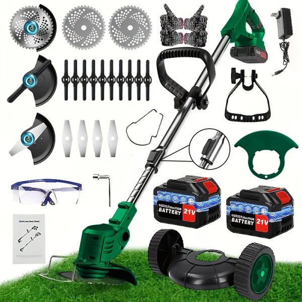 Heavy-Duty Electric Lawn Mower with 2 Batteries & 3 Blades - Cordless Lawn Edger, Powerful Motor, Quick Charge, Portable for Residential/Commercial Use, Ideal Father's Day Gift for Homeowners - Compatible with US Outlet (120V-240V), Residential Garden Care, Sleek Garden Equipment, Durable Plastic Body