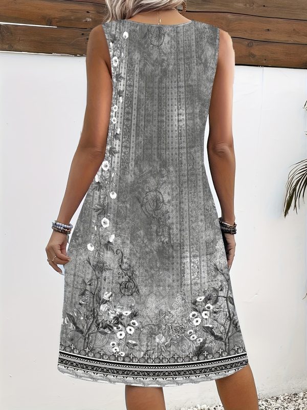 Women'S Plus Size Casual Fashionable and Elegant Comfortable and Versatile Stretch Tribal Print V-Neck Dress with Ring Detail - Image 6