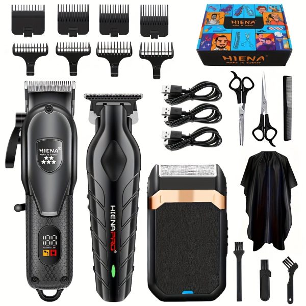 HIAN Professional Men's Hair Clipper Set, USB Charging with LED Display - Includes T-Blade Trimmer, Electric Shaver, Long-Life Battery, Ideal for Barbershops and Home Use, Perfect Holiday Gift, Father's Day Present