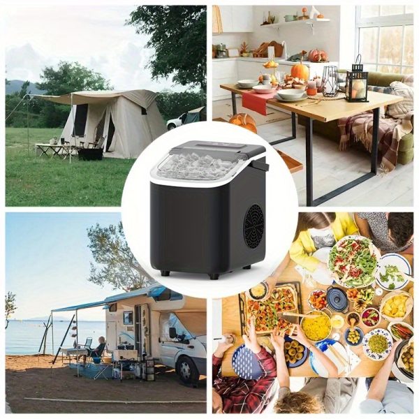 Ice Maker With A Handle On The Countertop. It Can Make 9 Bullet-shaped Ice Cubes In 6 Minutes, With A 24-hour Ice-making Capacity Of 26 Pounds. It Is Equipped With An Automatic Cleaning Function And Comes With An Ice Basket And An Ice Scoop. - Image 4