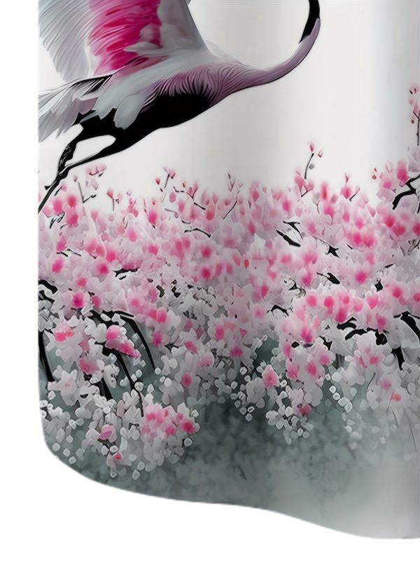Men's Lightweight Polyester Short-Sleeve Shirt with Vibrant Red-Crowned Crane & Cherry Blossom Print, Casual Lapel Collar, Summer Fashion Top for Adults & Teens, Beach Attire | Vibrant Pattern Tee | Glossy Finish Shirt - Image 5