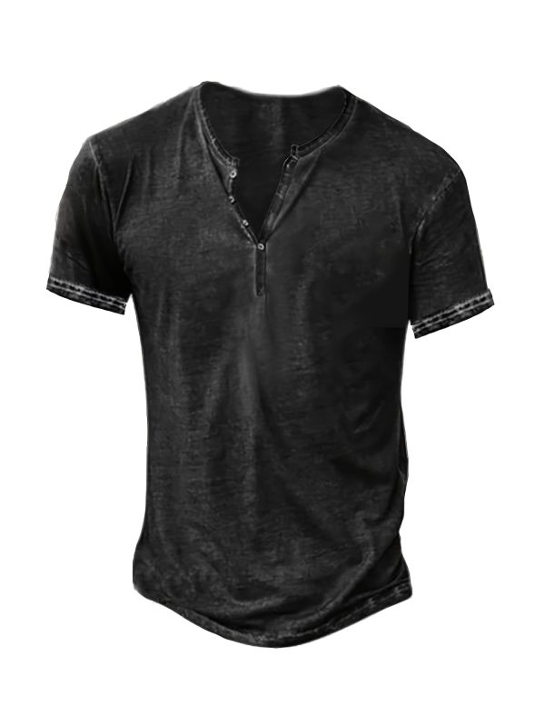 Mens Distressed Henley Shirts Short Sleeve Button T-Shirt Slim Fit Cotton Casual Shirt - Image 10