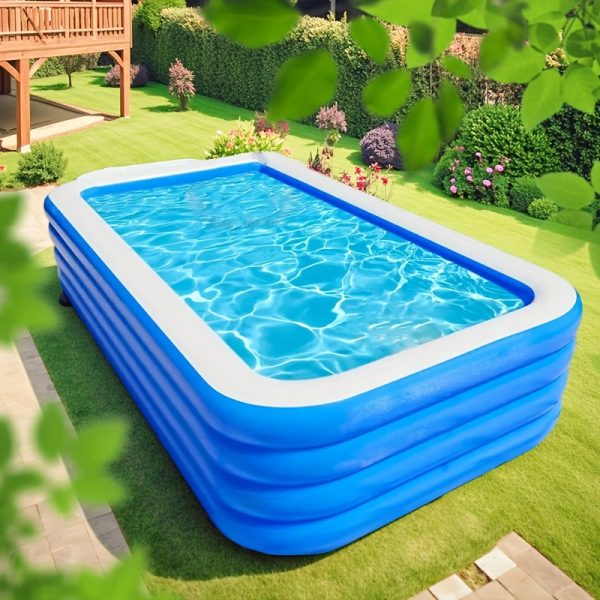 Super Large 3 & 4-Layer Heightened & Thick Inflatable Swimming Pool - Foldable PVC Sunscreen Material, Blue & White Rectangular Design with Smooth Surface for Patio, Beach, Camping & Outdoor Water Sports, Beach Swimming Pool | Quick Setup Pool - Image 12