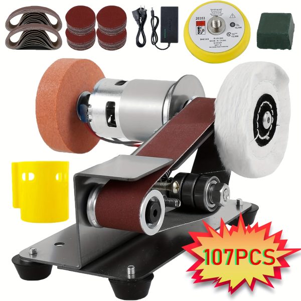 37pcs/107pcs 3-in-1 Mini Belt Sanding Machine -15 Degree Knife Sanding Machine, Electric Desktop Sanding Machine, 7 Adjustable Speed Buffer Polishing Machines, Suitable for DIY Metal And Wood Handicrafts, Tools, And Tool Polishing (with Kit) - Image 5