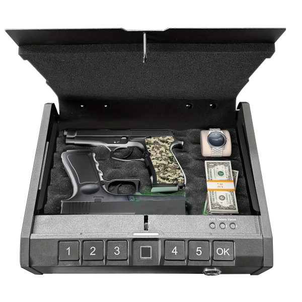 PLUS IRON Biometric Gun Safe - Rapid Access Pistol Storage Case with Advanced Keypad, Fingerprint, and Key Multi-Opening - Ideal for Home Bedside Nightstand or Car, Secure and Tamper-Proof Storage Solution - Image 4