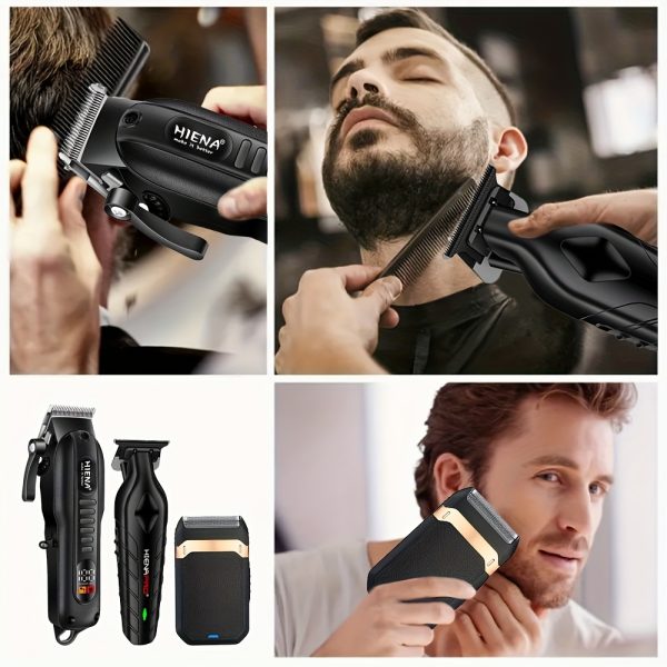 HIENA Professional Hair Clippers and Shaver Set for Men - USB Rechargeable Cordless Haircut Kit with LED Display, 1200mAh Lithium Battery, 3-Speed Adjustable - For Barbers & Home Use - Perfect Gift for Men - Image 7