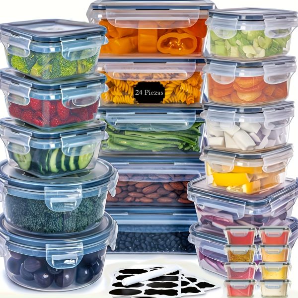 48pcs Food Storage Container Set, Fresh-Keeping Boxes, Easy-to-Secure Lids (24 Lids + 24 Containers)- Airtight Plastic Containers, Suitable For Pantry, Travel, Outdoor Picnics, Kitchen Organization, Comes With Labels And Marker - Image 5