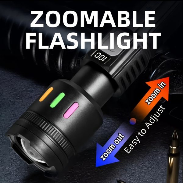 1pc Super Bright Rechargeable Flashlights LED, Handheld Strong Light, Tactical, 5 Modes, USB-C Charging Digital Display | Ideal for Running Hunting Hiking Home Lighting - Image 7