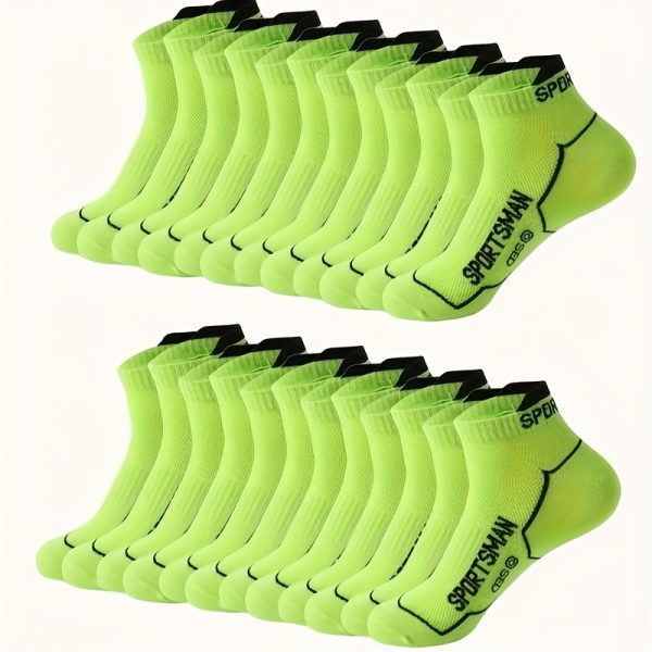 24or12 Pairs Men'S Athletic Performance Ankle Socks, Knitted Polyester And Spandex Blend, Breathable Mesh, Sweat-Absorbent, Machine Washable, Letter Pattern, Suitable For Running And Sports, Sweat-Resistant - Image 7