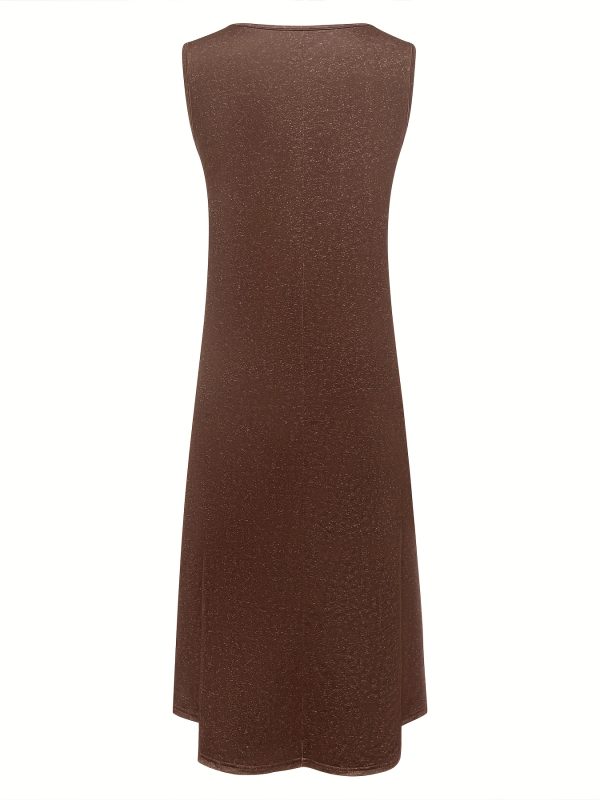 Women's Summer Floral Print Sleeveless Dress - Round Neck with Pockets, Mid-Stretch Machine-Washable Fabric, Elegant Casual Vacation & Casual Attire, Casual Summer Dresses, Practical Design, Stretchy Fabric - Image 5