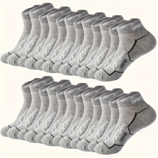 24or12 Pairs Men'S Athletic Performance Ankle Socks, Knitted Polyester And Spandex Blend, Breathable Mesh, Sweat-Absorbent, Machine Washable, Letter Pattern, Suitable For Running And Sports, Sweat-Resistant - Image 5