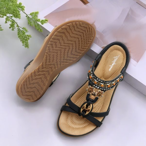 Womens Sandals Ankle Elastic Bohemian Flats Summer Beach Dress Comfort Walking With Non Slip Casual Shoes - Image 8