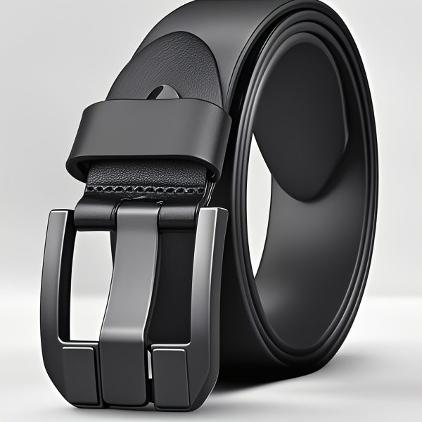 Men'S Genuine Leather Belt with Alloy Buckle - Stylish Black Design, Medium Width Suitable for Business and Casual Wear, Sweat-Resistant Technology, Perfect for Waist-Large Men, All-Season Use, Sports Jeans Accessory | Modern Buckle Design | Durable Alloy Buckle - Image 3