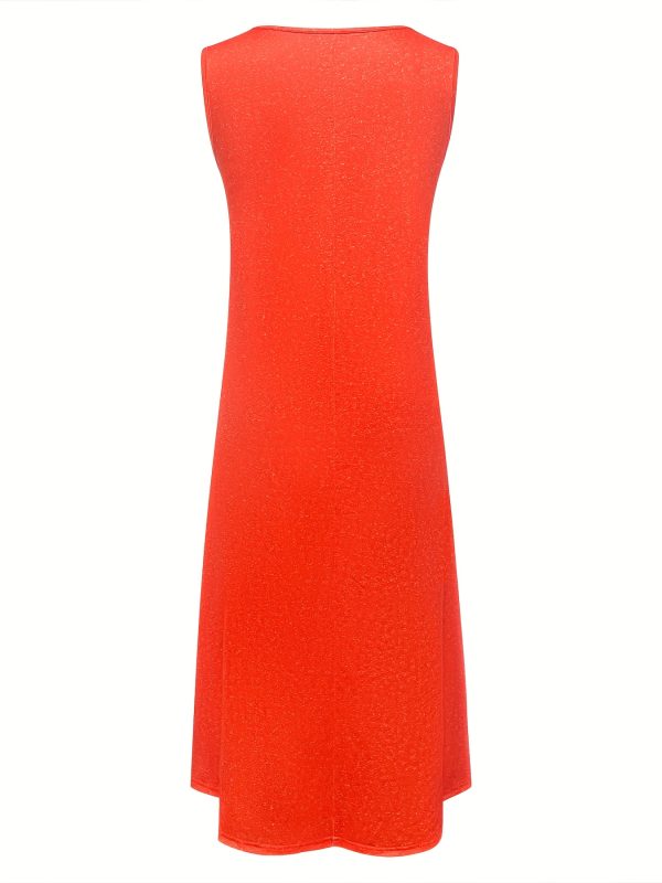 Women's Summer Floral Print Sleeveless Dress - Round Neck with Pockets, Mid-Stretch Machine-Washable Fabric, Elegant Casual Vacation & Casual Attire, Casual Summer Dresses, Practical Design, Stretchy Fabric - Image 7
