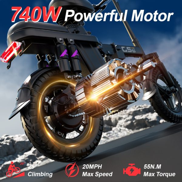 Adult Folding Electric Bike 740W Peak Motor 20 MPH 35-Mile Range 48V Removable Battery 14" Compact Alloy Steel Frame Disc Brakes Black City Commuter E-Bike with High-Quality Accessories, Foldable Electric Bike, Urban Cycling, Sleek Design, Durable Build - Image 3
